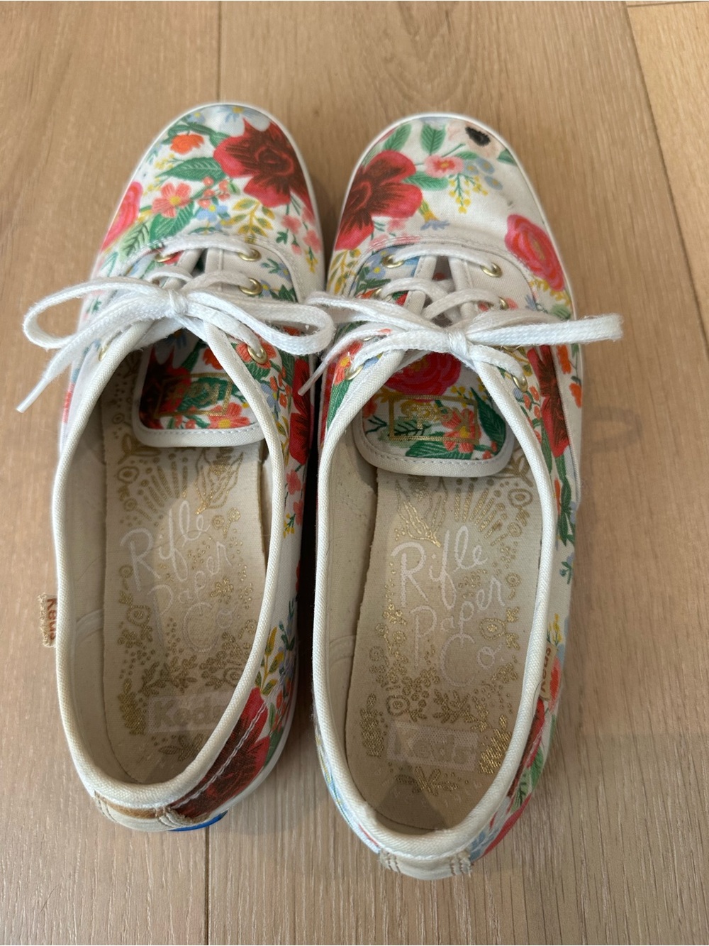 Keds Rifle Paper & Co White Canvas Lace-Up Sneakers with Floral Print - Picture 4 of 6
